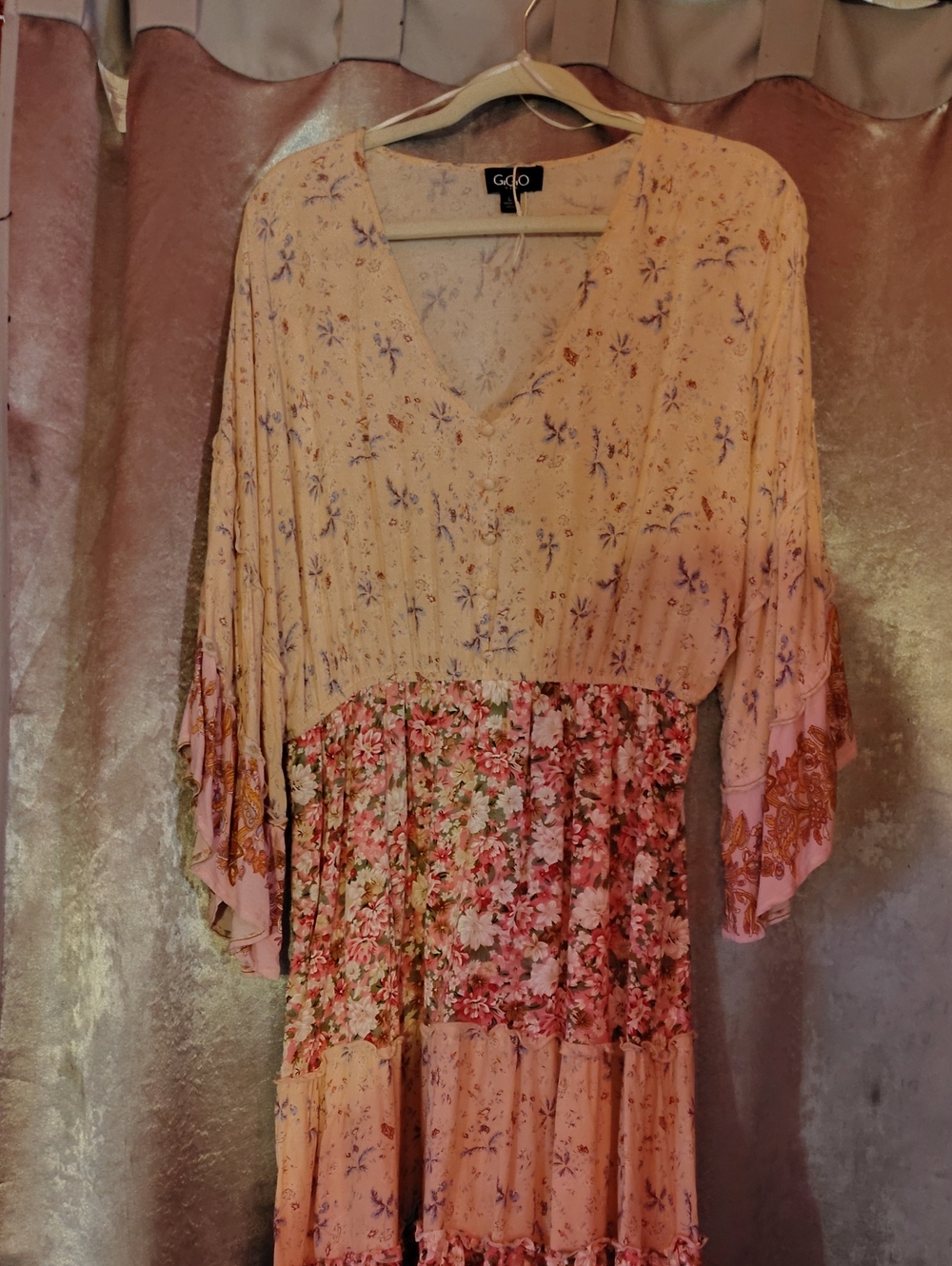Gao Pink Floral Maxi Dress with Tiered Skirt